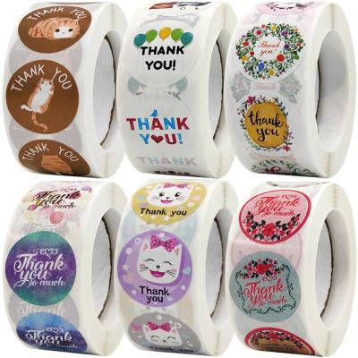 China Waterproof+Eco-friendly Self Adhesive Shopping Wedding Round Roll Gift 500 Label Thank You Sticker for sale