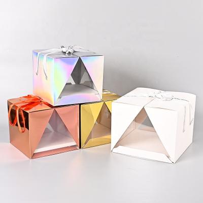 China Recyclable Transparent Portable Cake Box With Window Birthday Cake Packaging Custom Baking Box for sale