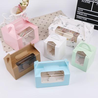 China Recyclable Transparent 2/4/6 Grain Cake Cup Paper Cupcake Muffin Boxes With Window for sale