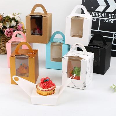 China 1 Piece Recyclable Transparent Window Cup Cake Box Cupcake Box Cupcake Pastry Packaging Box for sale