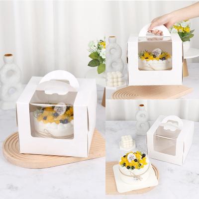 China Recycled Materials Foam Portable Cake Box With Handle White Birthday Cake Packaging Box With Window for sale