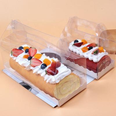 China Recyclable Portable Napkin Packaging Box Transparent Cute Log Pastry Baking Box for sale