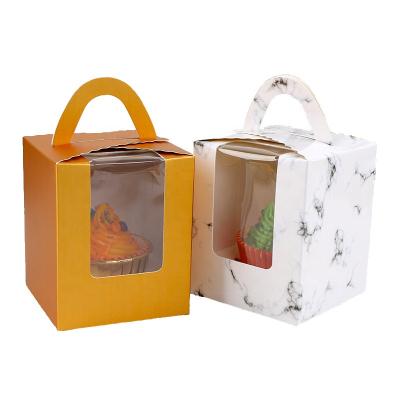 China One Piece Recyclable Cake Cup Bread Box Cupcake Packaging Box Pastry Box With Window for sale