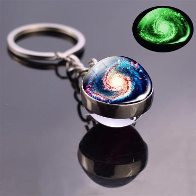 China Promotion Gift Astronomy Gift Propeller Luminous Planet Key Chain The Milky Way Galaxy Glass Ball Luminous Key Chain for sale