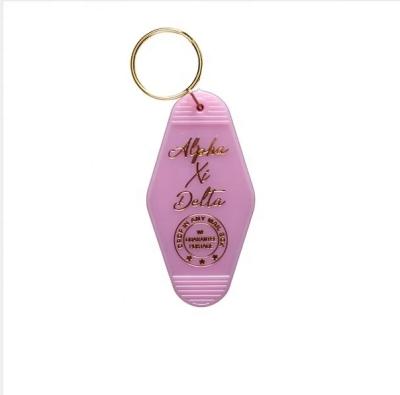 China Gold Logo Acrylic Keyring Key Chain Rose Color Hotel Motel Key Ring for sale