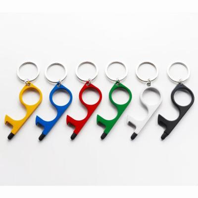 China Hot Sale 2022 Low Price Mix Color Printed Key Chain No Touch Key Chain Door Opener Key Chain Copper Tool For EDC Door for sale