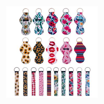 China Advertising Lip Balm Holder Key Chain With Protective Neoprene Strap Lanyards /Neoprene Lipstick Cases Cover Portable Lip Gloss Holder for sale