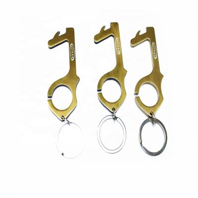 China Europe No Touch Prevention Anti Touch Safety Guard Key Door Opener Bottle Opener Brass Key Chain for sale