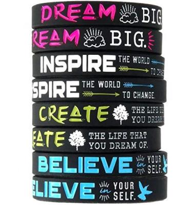 China Glow In The Dark BACK TO SCHOOL Bracelet Dream Believe Inspire Create Inspirational Message Bracelets Silicone Bracelets Wholesale Bulk Pack for sale