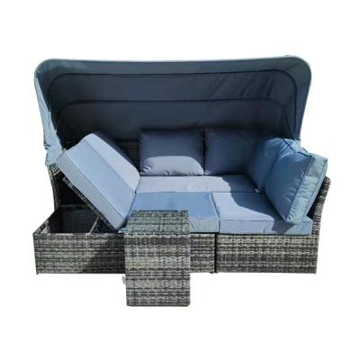 China Outdoor Living Room Sofa Chair Garden Minimalist Rattan Daybed Folding Bed Sets for sale