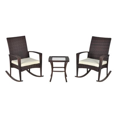 China New Product Minimalist Leisure Garden Rocking Chair 3 Piece Rattan Rocking Chair Set for sale