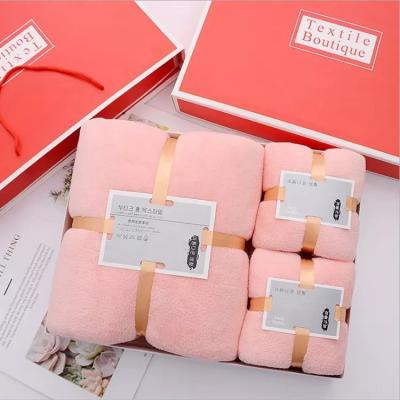 China Top Quality Child Safe Hotel Towels Home Bath Squares Highly Absorbent Skin-Friendly Soft Coral Fleece 3 Piece Bath Towel Set Wedding Souvenir for sale