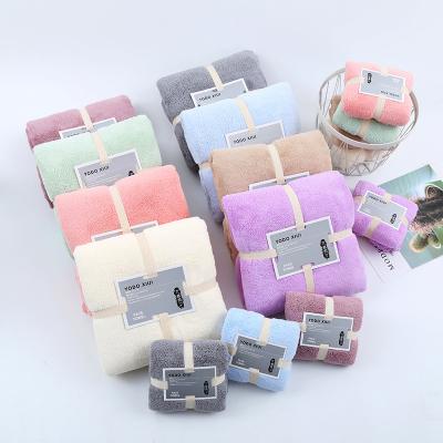 China Child safe luxury brand fleece and high quality coral bath towel set towel sets wholesale extra large for sale