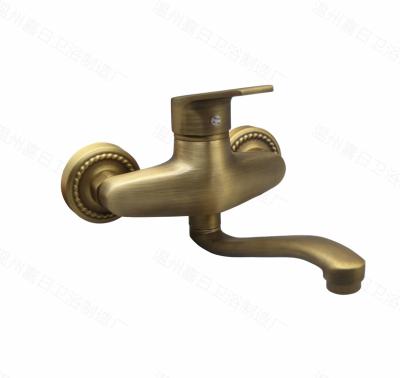 China EUROPEAN Copper Brass Antique Hole Basin Faucet Wall Mounted Bathroom Accessories Two Hot and Cold Bathtub Faucets Mixer Tap for sale