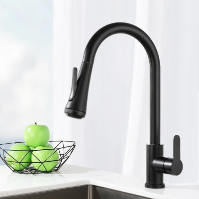 China Black Pull Down Modern Kitchen Stainless Steel Faucets Cold and Hot Wash Mixing Pull Down Kitchen Pull Down Kitchen Faucet for sale