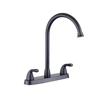 China Modern Stainless Steel Double Handle Black Kitchen Tap Hot And Cold Water Sink Faucet for sale