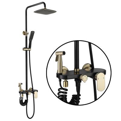 China China Supplier New Design Bathroom Gold Wall Mounted Black Body Space Aluminum Bath Faucet Stainless Steel Shower Sets for sale