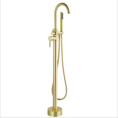 China Gold Stocked Free Standing Bathtub Bathroom Faucet Shower Set Fioor Mounted System Mixer Tap Set for sale