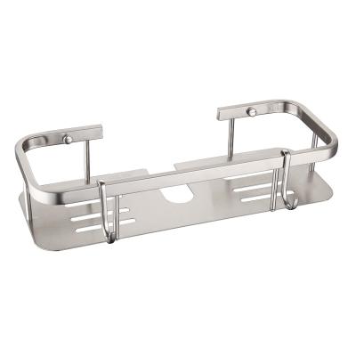 China Bolt Inserting Type 304 Special Stainless Steel Shower Bar Holder, Lift Bar Tray With Hook Bathroom Storage Hanging Basket for sale