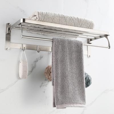 China With Hook 304 Stainless Steel Towel Rack Bathroom Hangers Bathroom Wire Drawing Pendant Thickened Folding Towel Rack for sale