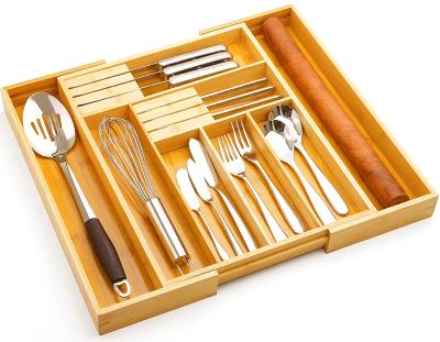 China Viable Kitchen Flatware Organizer Tray Drawer Storage Utensil Silverware Bamboo Tray for Drawer Cutlery Holder Organizer for sale