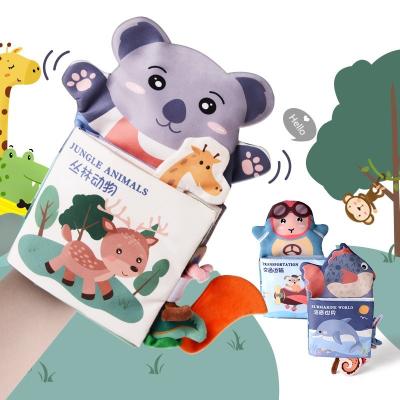 China Marine Jungle Animal Transportation Washable Stuffed Soft Cloth Book First Cloth Books Tail Cloth Book Baby Educational Soft Cloth for sale