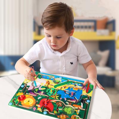 China 100% Eco-friendly Maze Ball Logic Thinking Space Concentration Training Toys Animal Traffic Dinosaur Maze Toy Children Wooden Magnetic for sale