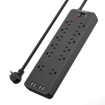 China 12 AC Outlets 5USB Power Strip Surge Protector Residential / General Purpose Wall Mountable 15A Overload Protection Plugs With USB C 6ft Extension Cord for sale