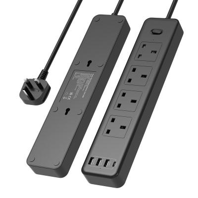 China UK Residential / General Purpose Home Use 4 AC Outlet Extension Cord 6 Feet Surge Protector 700J With USB C PD Power Strip QC 3.0 for sale