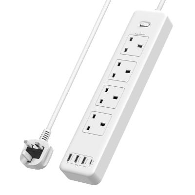 China UK Residential/General Purpose 4 USB Power Strip Surge Protector Power Strip Extension Cord Electrical Power Outlet Strip with 6ft Cable 3 USB Type C for sale