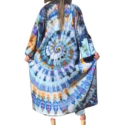 China Anti-wrinkle Ladies Summer Boho Cardigan Kimono Stain Pattern Printing Sun Shirt Dress Bikini Cover Up for sale