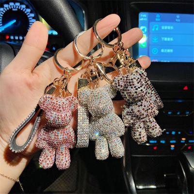 China Shinny and cute high quality car rhinestone rhinestone bag pendant key chain animal bear leather bracelet key chain for sale