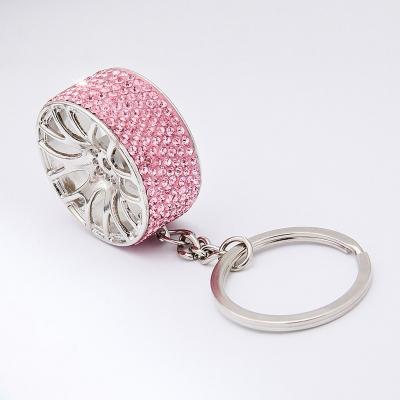 China New Diamond Auto Car Wheel Keychain Full Diamond Fashion Metal Car Part Keychain For Small Gifts for sale