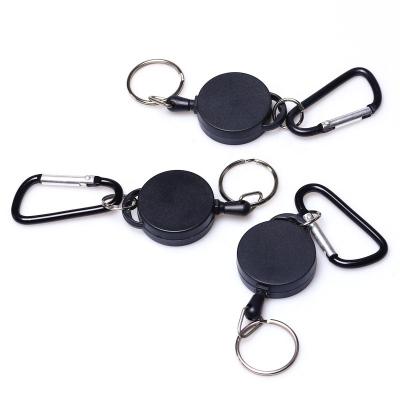 China Wholesale EDC Retractable Wire Reel Metal Retractable Carabiner Key Chain for sale