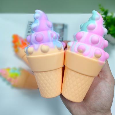 China Colorful Silicone Rainbow 3D Stress Shaker Ball Ice Cream Shape Eco-friendly Design HY51 2022 New Anti Bust Toy For Kids Adult for sale