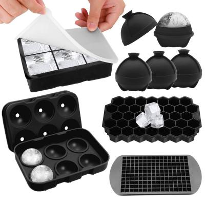 China Wholesale Custom Reusable Ice Stocked Square HY51 Molds Sphere Whiskey Round Flexible Ball Silicone Ice Cube Tray With Lid for sale