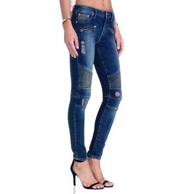 China QUICK DRY QUICK DRY Women's Motorcycle Slim Fit Jeans Mid Waist Ripped Slim Denim Pencil Pants for sale