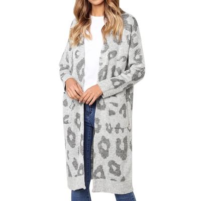 China Hot-selling autumn and winter European and American anti-wrinkle thin women's knit jacket, long women's leopard print cardigan for sale