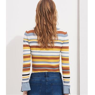 China Fashionable Anti-pilling Sweater Elegant Crop For Women Striped Color Custom Knit Sweaters For Girl for sale