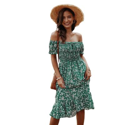 China 2021 European and American women's print breathable border dress spring and summer floral dress women for sale