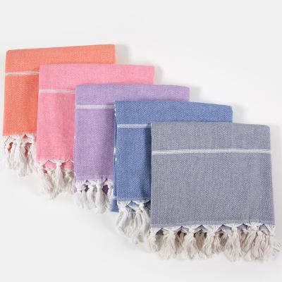 China Stripe Pestemal Bag Fouta Cotton QUICK DRY Customized Turkish Bath Beach Towel Can Be Transform To Bag High Quality Cotton Beach Towel for sale