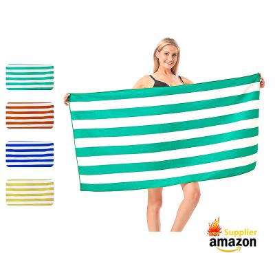 China Custom Digital Sublimated Printed Dry Beach Towel QUICK DRY Logo Pool Hut Stripe Microfiber Sand Free Quick Wholesale for sale