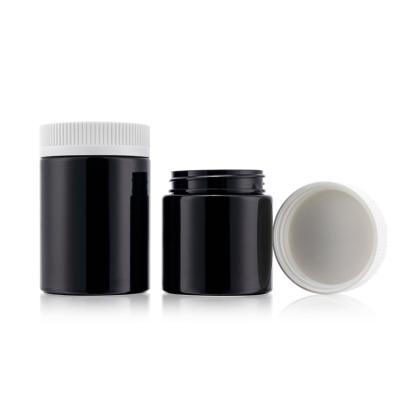 China wholesale luxury emty round black medicine bottle cap plastic pill bottle 100ml 120ml 150ml 180ml for sale