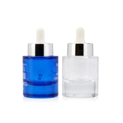 China Essential Oil Cosmetic Clear Blue Thick Glass Bottles Dropper Bottle Bottom 30ml Silver Plated Dropper Bottle for sale