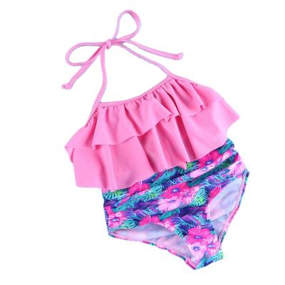 China 2021 Kid Swimwear Little Girls Breathable Pink Swimsuit Swimwear High Waisted Swimming Costume 5-12 Years Kids Swimsuits for sale