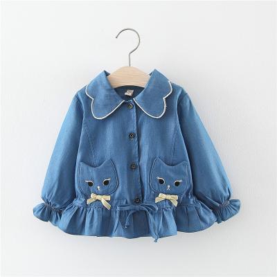 China Cartoon cat pocket kids denim jacket baby coat autumn toddler clothes girls viable kids coat for sale