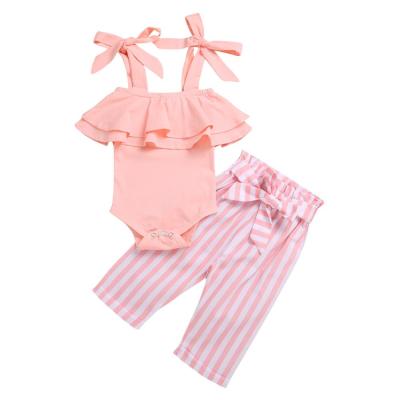 China Baby Breathable Rompers Winter Newborn Dress Up Clothes Pink Suspenders Striped Pants 2 Pieces Clothes China Baby Costume for sale