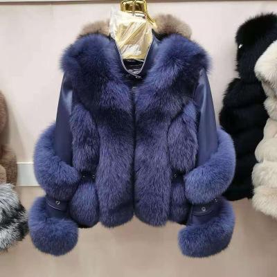 China 2021 new style Anti-wrinkle real fur coat female winter warm short outerwear zipper up fabric 100% natural fox fur jacketmink vest for sale