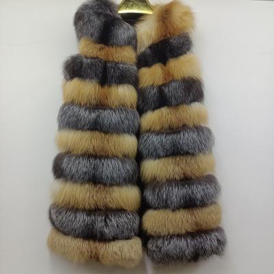 China Women Winter Long Anti-wrinkle Warm Real Fox Fur Vest Gold Genuine Fox Fur Vest Luxury Natural Fur Sleeveless Outerwear for sale