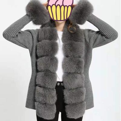 China hot sale fashion Anti-wrinkle belted real wool Fox fur collar knitted sweater cardigan sweatersmensfurjacketminkvestforwomenl 2021 for sale